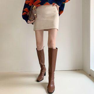 Faux-suede Pencil Miniskirt