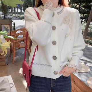 Glittered-trim Beaded-flower Cardigan