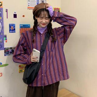 Striped Pocket Detail Shirt As Shown In Figure - One Size