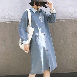 Denim Long-sleeve Midi Shirt Dress