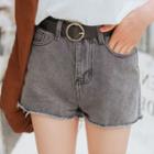 Fray Hem Washed Denim Hot Pants