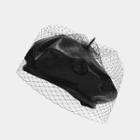 Mesh Faux Leather Beret Black - M