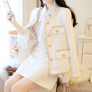 Tweed Jacket / Mini Skirt / Shirt / Set