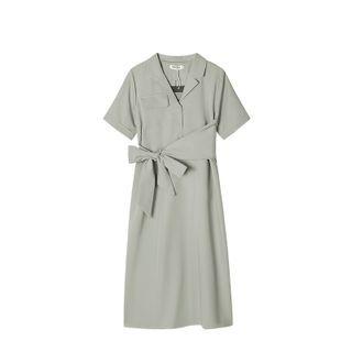Tie Waist Lapel Short Sleeve Shirtdress