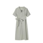 Tie Waist Lapel Short Sleeve Shirtdress