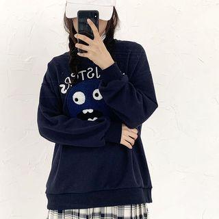 Long-sleeve Printed Sweatshirt Dark Blue - One Size