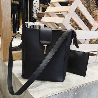 Set Of 2: Faux Leather Bucket Bag + Clutch