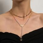 Lock Pendant Faux Pearl Layered Necklace