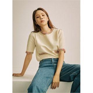 Contrast-trim Fringed Knit Top