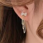 Bow Rhinestone Chain Fringed Earring 1 Pair - Silver - One Size