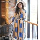 Long-sleeve Color Block Chiffon Dress