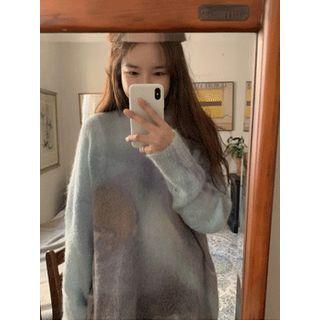 Round-neck Gradient Wool Blend Knit Top Purple - One Size