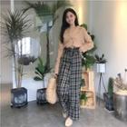 Double-breasted Blouse / Plaid Wide Leg Pants