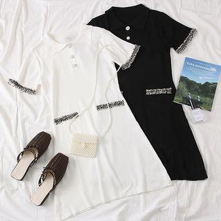 Glitter-trim Knit Polo Dress