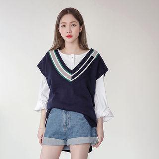 Cap-sleeve Contrast-trim Knit Vest