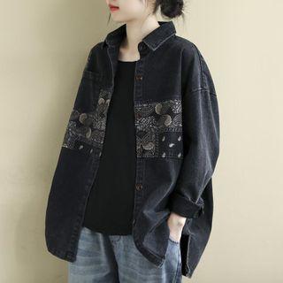 Paisley Print Panel Denim Shirt Jacket