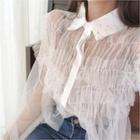 See-through Smocked Dotted Blouse