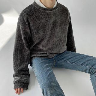 Long-sleeve Plain Corduroy Top