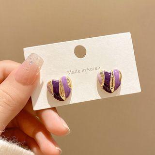 Sterling Silver Heart Stud Earring E4776 - Purple - One Size