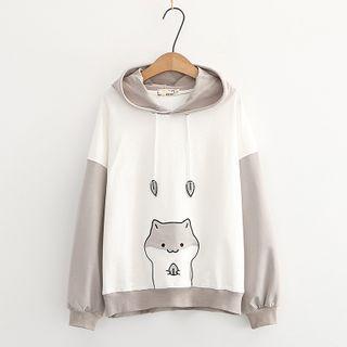Two-tone Cartoon Embroidered Hoodie
