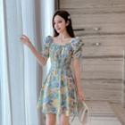 Short-sleeve Square Neck Print Dress