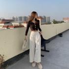 Long-sleeve Button-up T-shirt / Wide-leg Pants