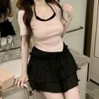 Mock Two-piece Short-sleeve Top / Tiered Skirt