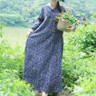 Long-sleeve Floral Print Maxi A-line Dress