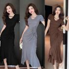 Set: Short-sleeve Drawstring T-shirt + Midi Mermaid Skirt