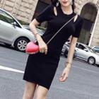 Short-sleeve Cut Out Mini Bodycon Knit Dress