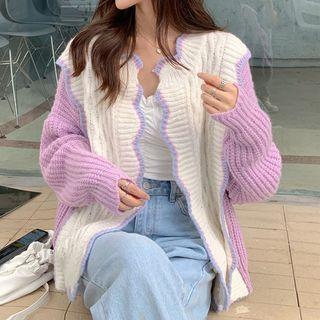Two-tone Cardigan Purple - One Size