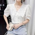 Puff-sleeve Peter Pan Collar Lace Shirt