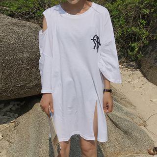 Shoulder Cut Out Long-sleeve T-shirt Dress