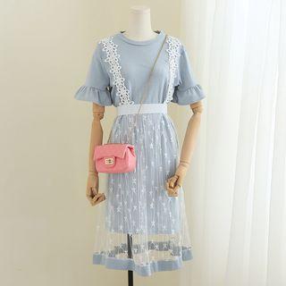 Set: Short-sleeve Top + Star Mesh Jumper Dress