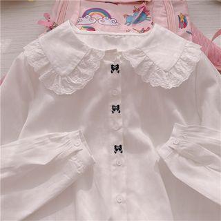 Bow Embroidered Blouse White - One Size