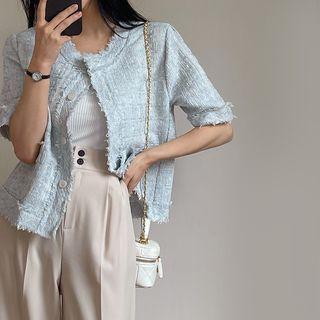 Frayed Dual-pocket Tweed Jacket