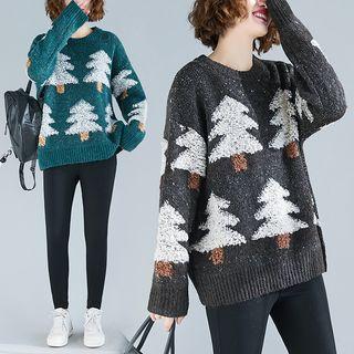 Print Round-neck Knit Sweater