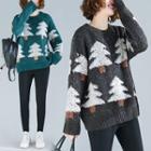 Print Round-neck Knit Sweater