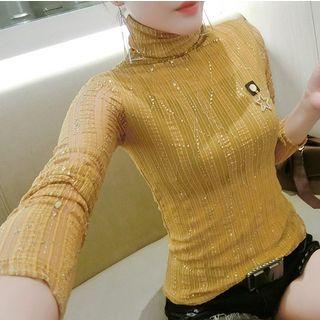 Turtleneck Mesh Long Sleeve T-shirt