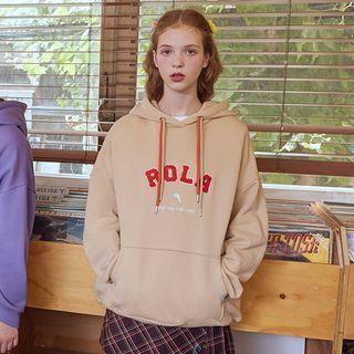Double-drawstring Boucl -letter Hoodie Beige - One Size