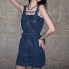 Sleeveless Plain Overall Dress With Sash