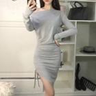 Single Shoulder Long-sleeve Asymmetric Sheath Dress