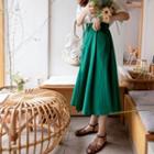Band-waist Linen Blend Skirt Green - One Size
