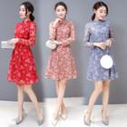 3/4-sleeve Floral Lace Qipao A-line Dress