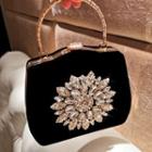 Rhinestone Flower Velvet Handbag