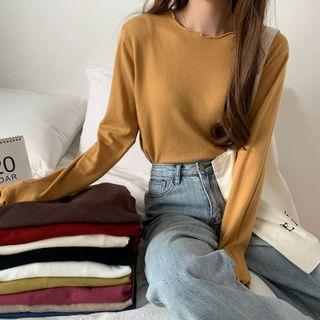 Wood Ear Trim Long-sleeve Knit Top