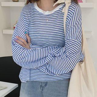 Striped Long-sleeve T-shirt Striped T-shirt - Blue - One Size