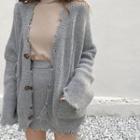 Set: Ripped Cardigan + Knitted Mini Skirt