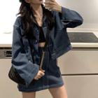 Set: Cropped Button-up Jacket + Mini A-line Skirt