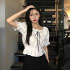 Puff-sleeve Ruffled Blouse / A-line Skirt